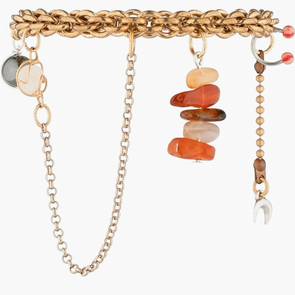 Rare Authentic Marine Serre Deadstock Stone Brass Charm Bracelet Womens Desginer